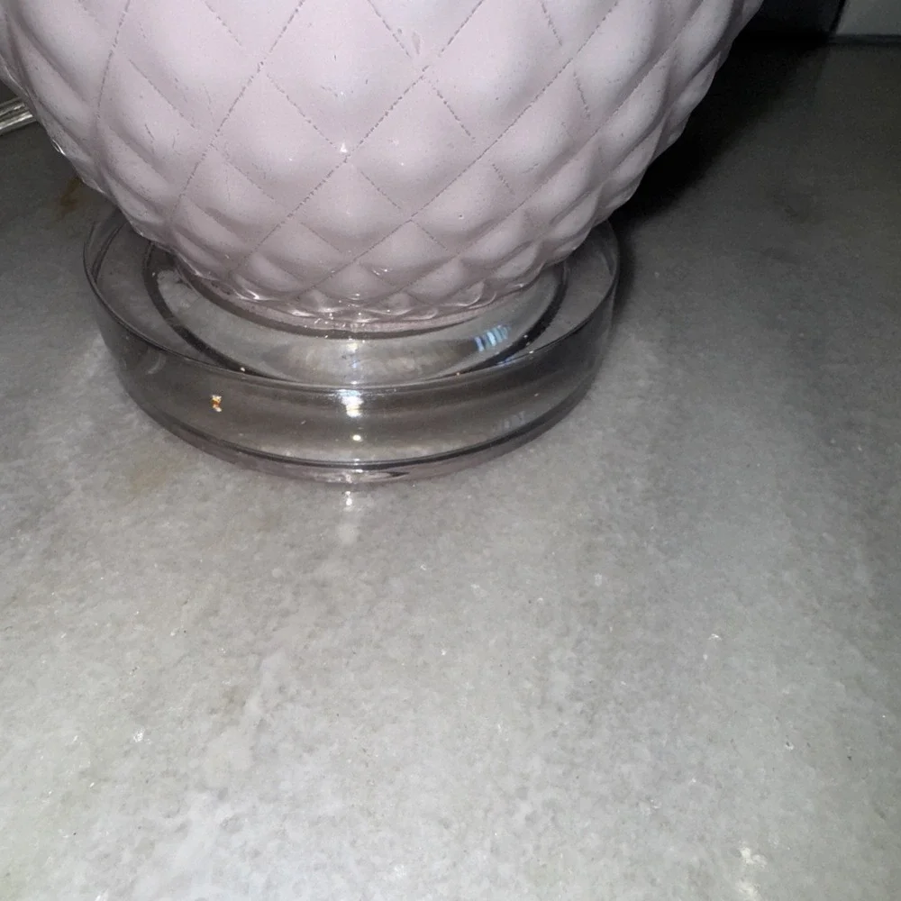 Pink Milk Glass Like Lamp With Clear Lucite Base Pink Embroidered Lamp Shade0041
